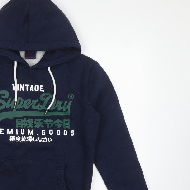 Superdry Men’s Navy M Pullover Hoodie Graphic Print Kangaroo Pocket