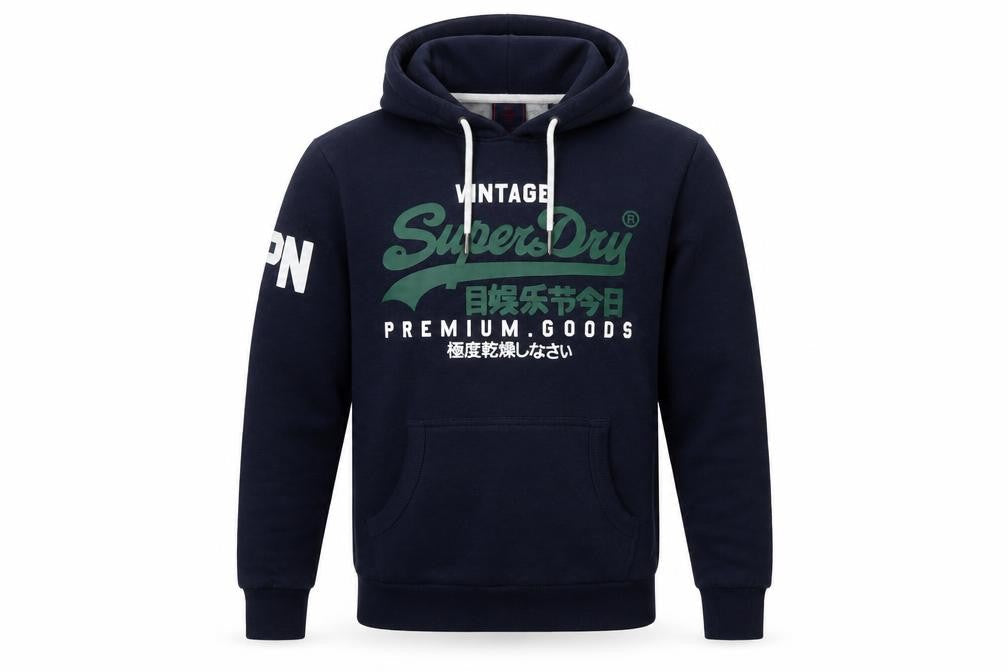Superdry Men’s Navy M Pullover Hoodie Graphic Print Kangaroo Pocket