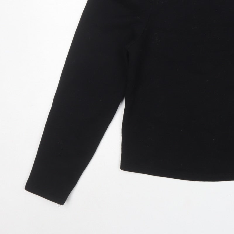 Zara Women Black M Ruffle Shoulder Crew Neck Pullover Sweatshirt