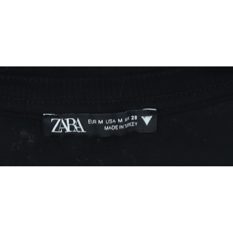 Zara Women Black M Ruffle Shoulder Crew Neck Pullover Sweatshirt
