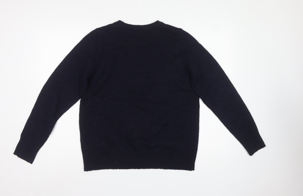 Bonmarché Women Navy Blue UK 14 Sequin Bow Round Neck Knit Jumper