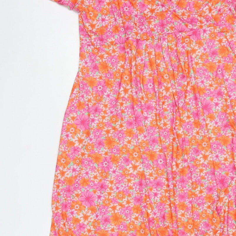 Yours Women Pink Floral Maxi Dress UK 20 Puff Sleeve