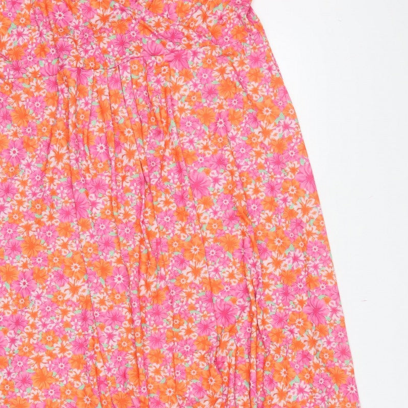 Yours Women Pink Floral Maxi Dress UK 20 Puff Sleeve