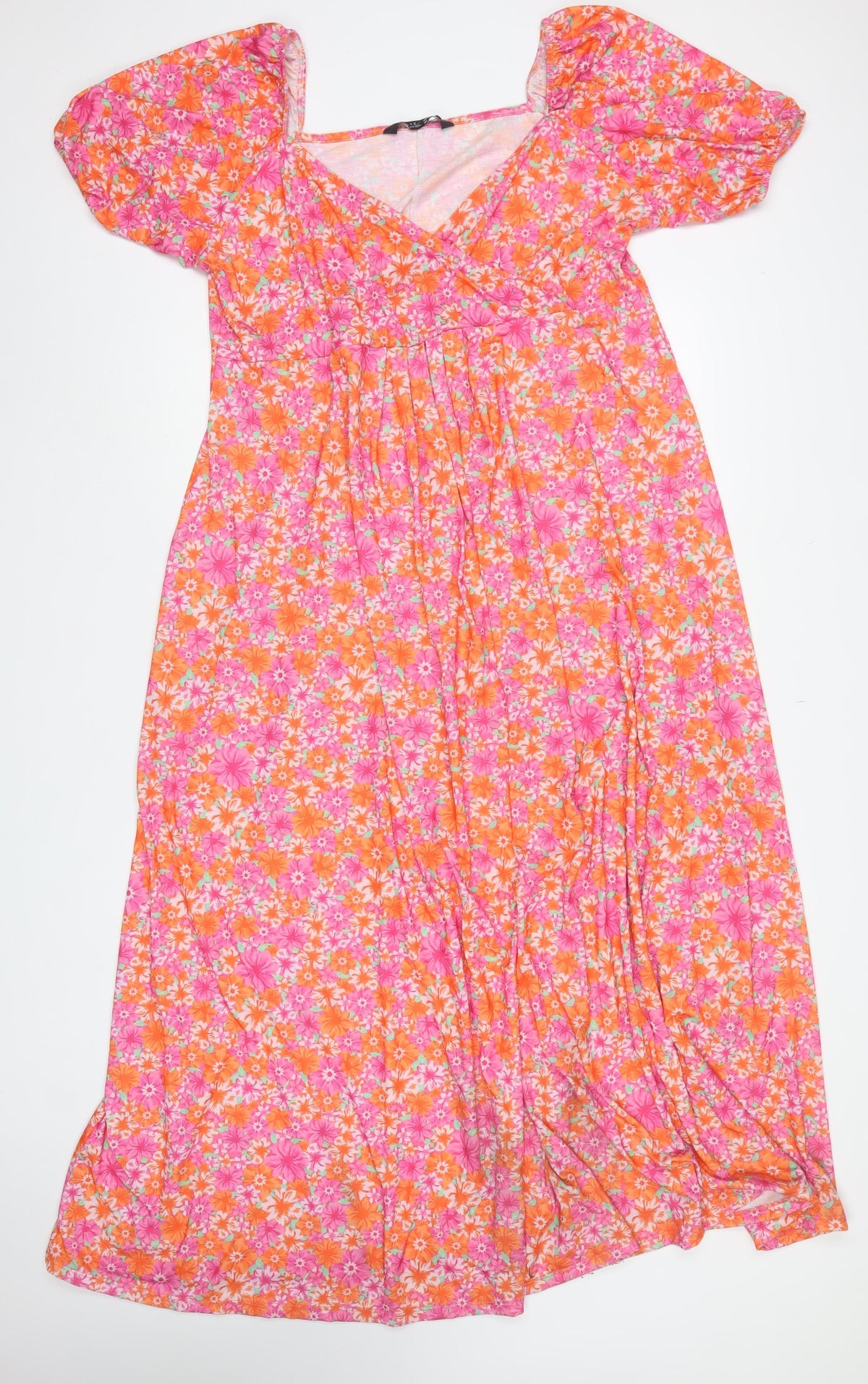 Yours Women Pink Floral Maxi Dress UK 20 Puff Sleeve