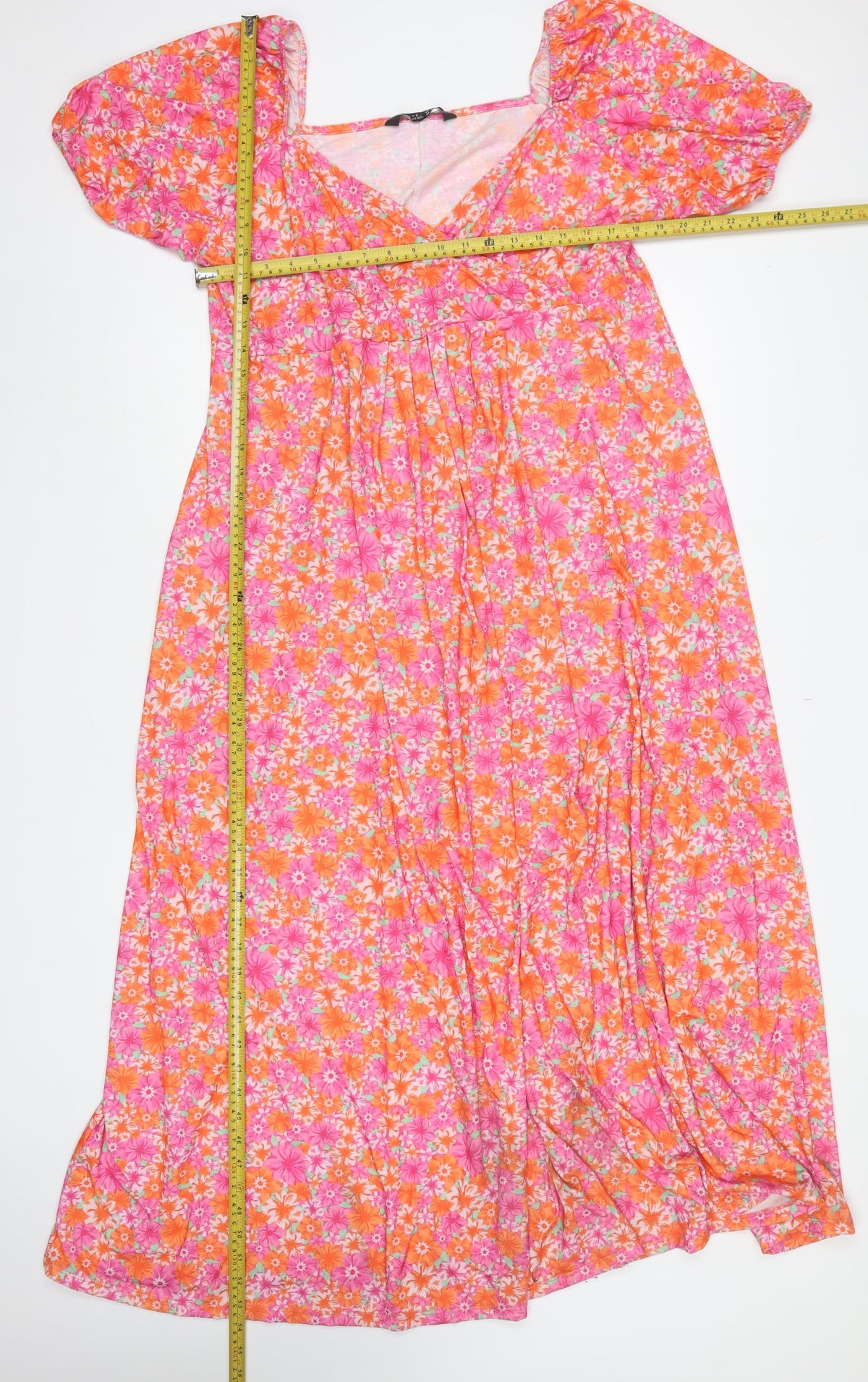 Yours Women Pink Floral Maxi Dress UK 20 Puff Sleeve