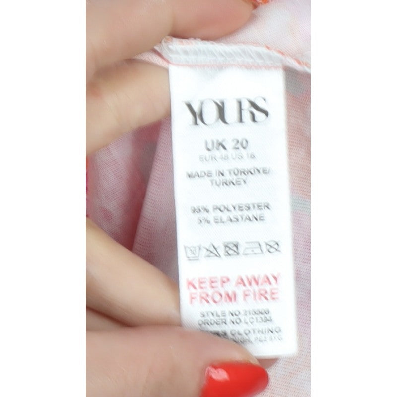 Yours Women Pink Floral Maxi Dress UK 20 Puff Sleeve
