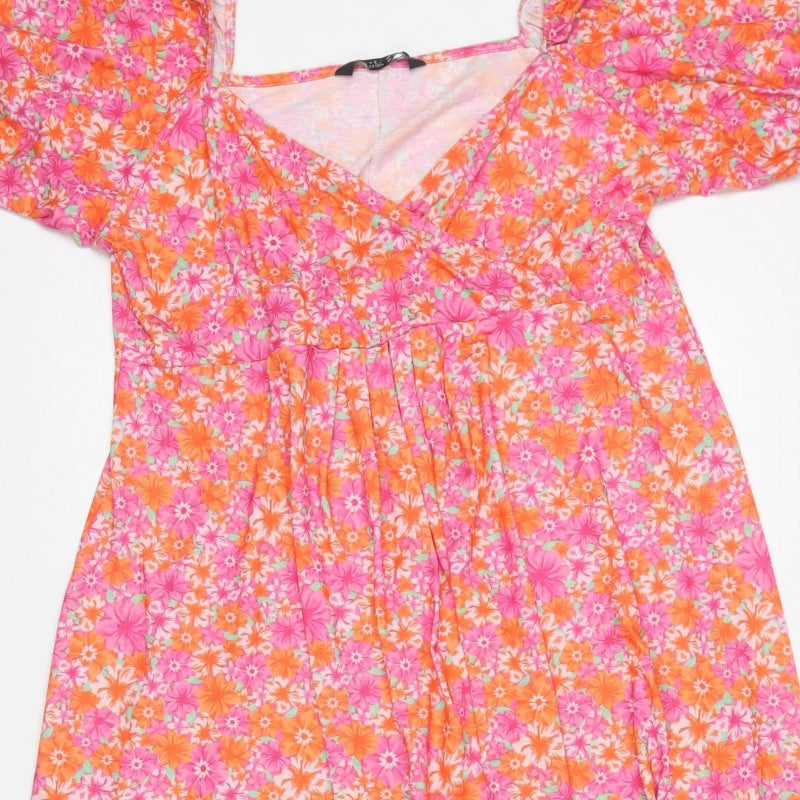 Yours Women Pink Floral Maxi Dress UK 20 Puff Sleeve