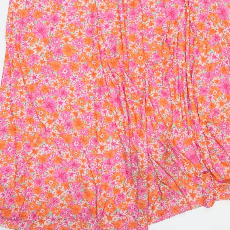 Yours Women Pink Floral Maxi Dress UK 20 Puff Sleeve