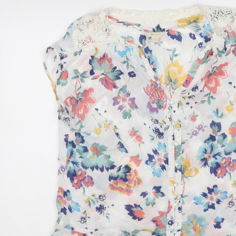Monsoon Women’s Multicoloured Floral Lace Cotton Tunic Blouse UK 16