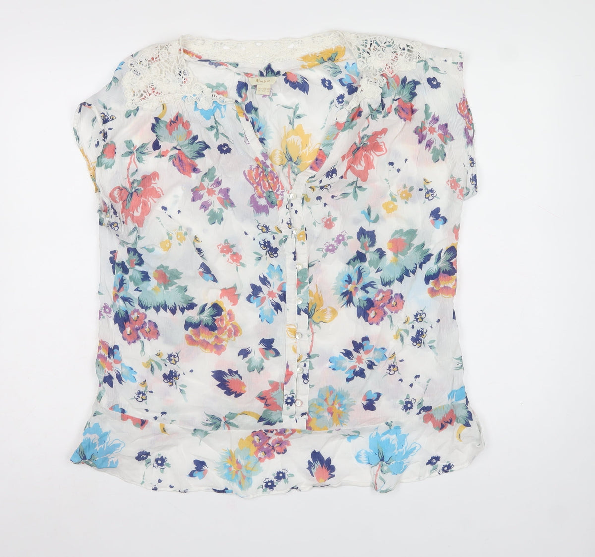 Monsoon Women’s Multicoloured Floral Lace Cotton Tunic Blouse UK 16
