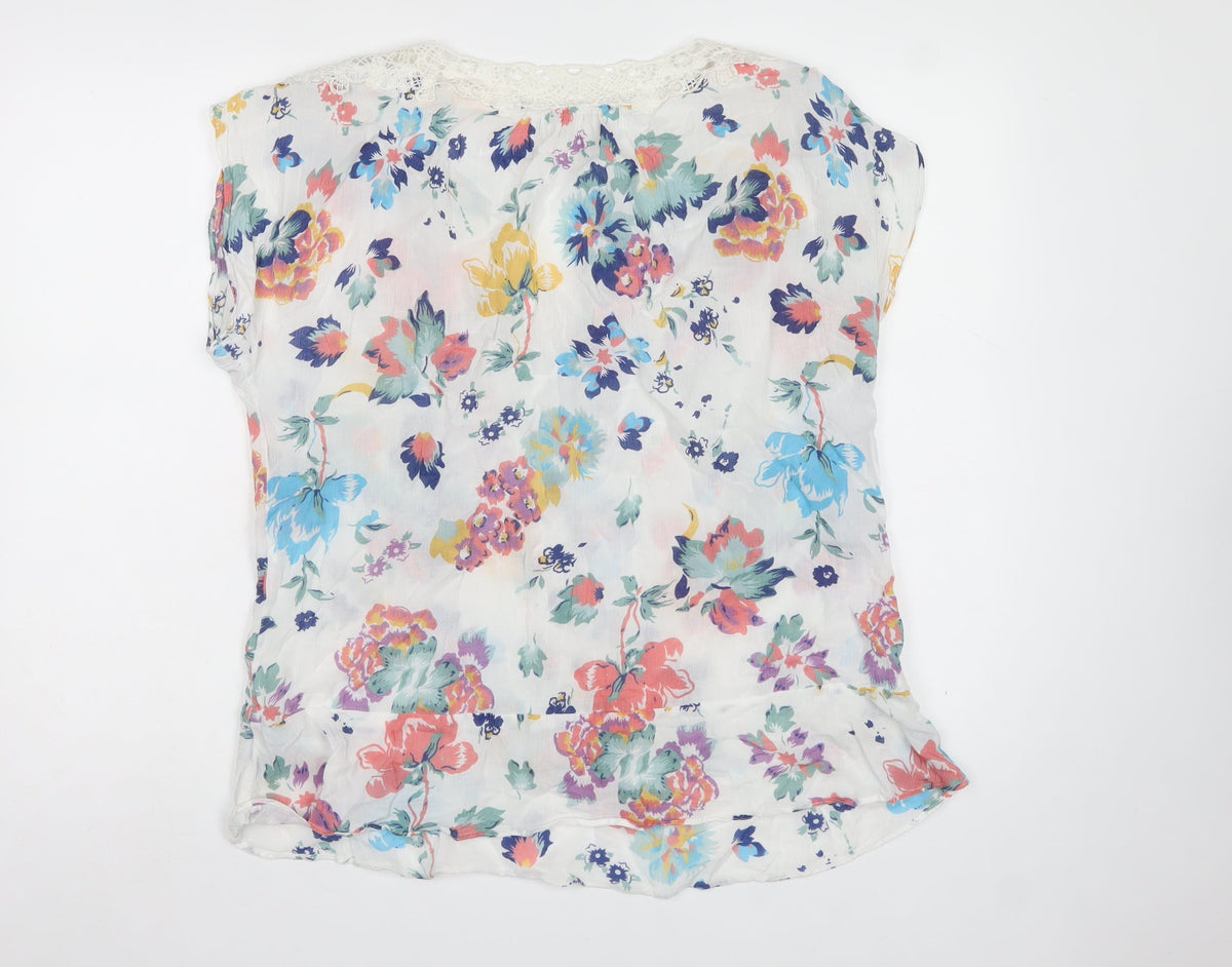 Monsoon Women’s Multicoloured Floral Lace Cotton Tunic Blouse UK 16