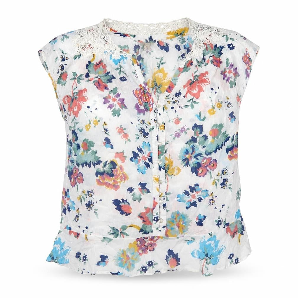 Monsoon Women’s Multicoloured Floral Lace Cotton Tunic Blouse UK 16