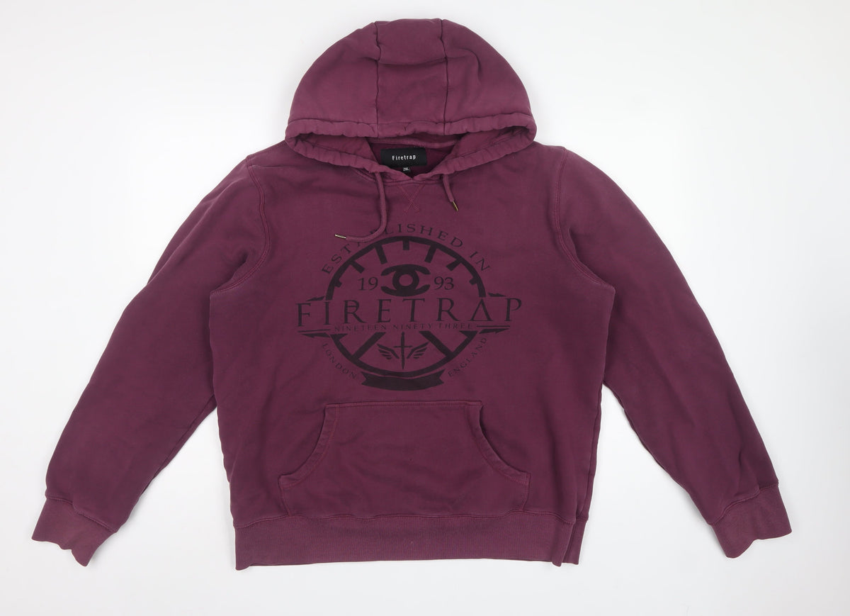 Firetrap Men's Purple 2XL Pullover Hoodie Graphic Logo Fleece