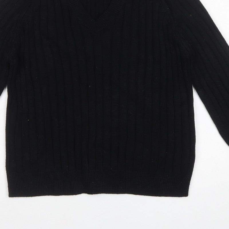 Next Women Black Ribbed V-Neck Balloon Sleeve Jumper Size 16
