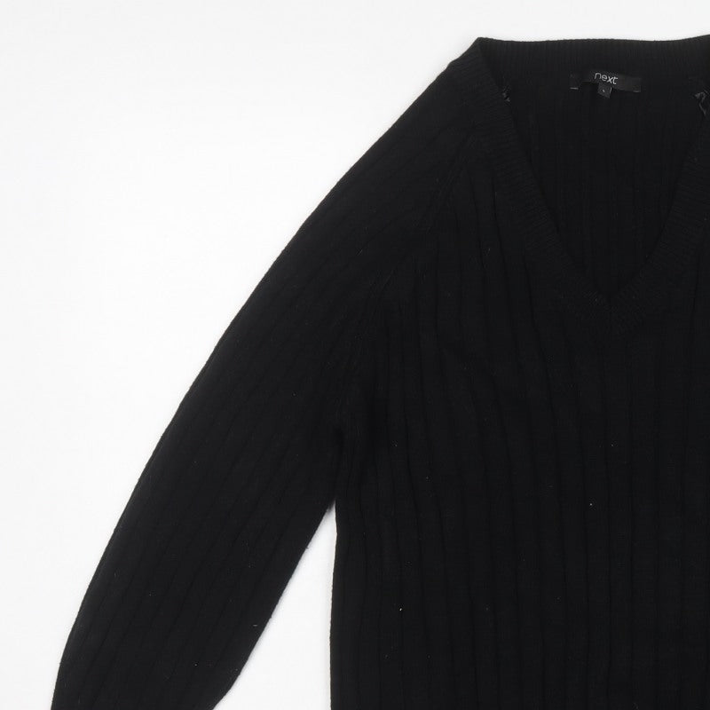 Next Women Black Ribbed V-Neck Balloon Sleeve Jumper Size 16