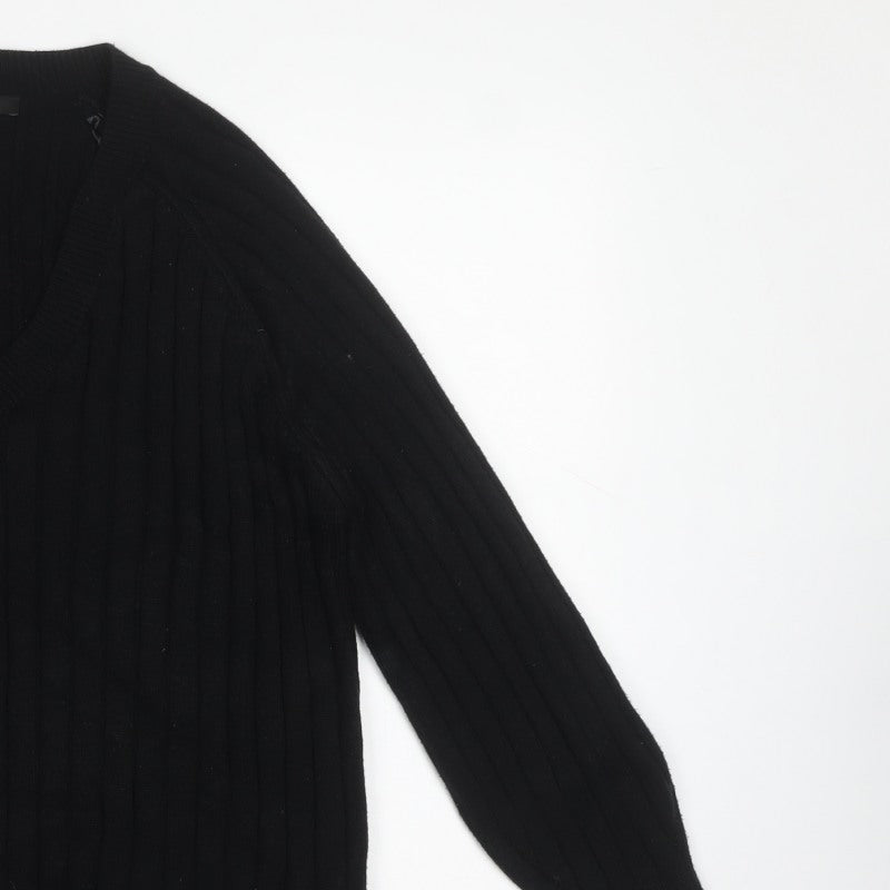 Next Women Black Ribbed V-Neck Balloon Sleeve Jumper Size 16
