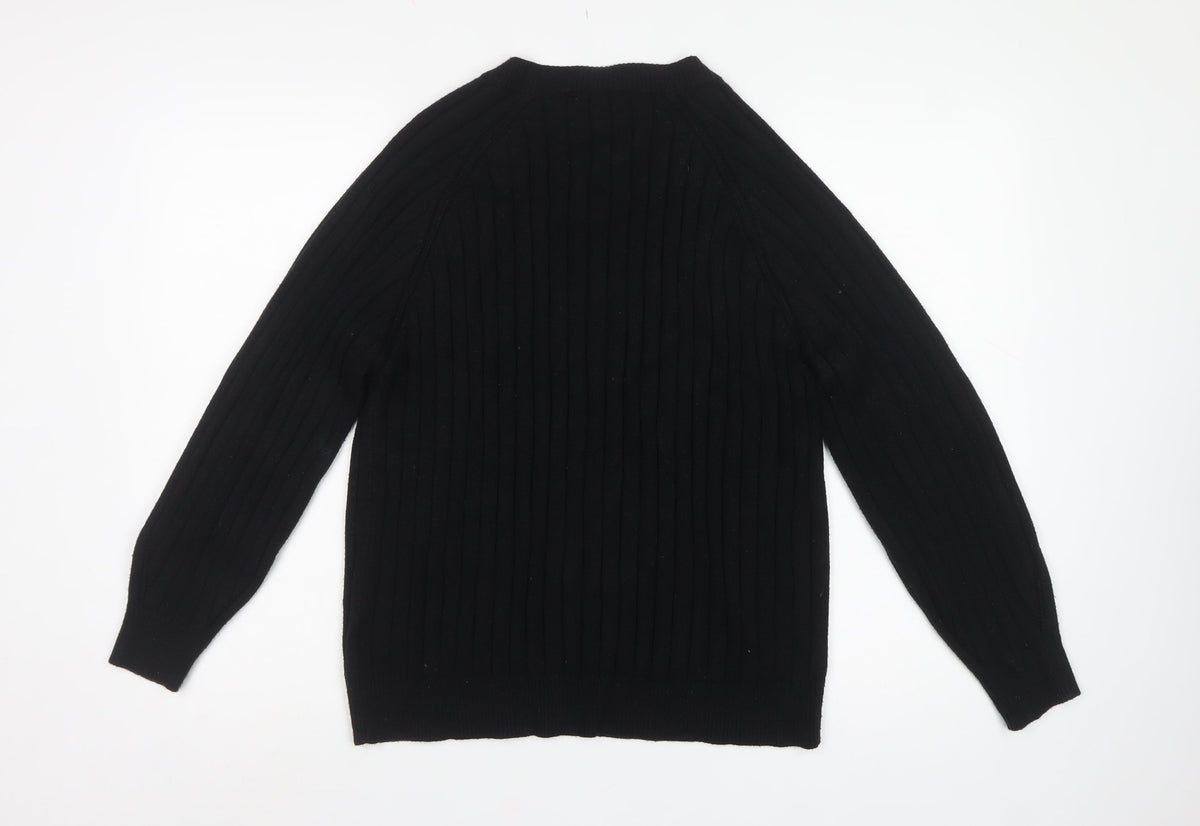 Next Women Black Ribbed V-Neck Balloon Sleeve Jumper Size 16