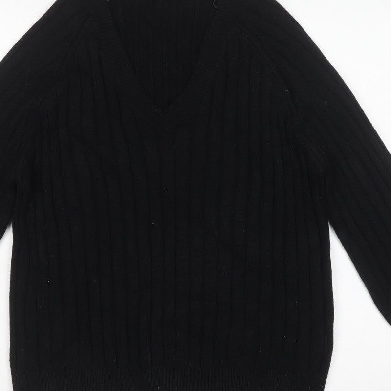 Next Women Black Ribbed V-Neck Balloon Sleeve Jumper Size 16