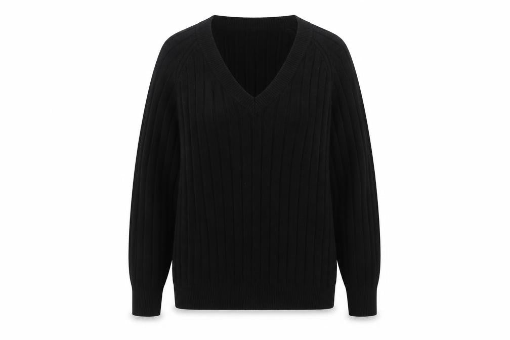 Next Women Black Ribbed V-Neck Balloon Sleeve Jumper Size 16