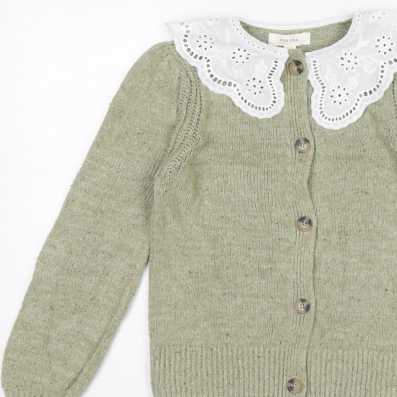 Marks & Spencer Per Una Women Green UK 8 Collared Button Cardigan Knit