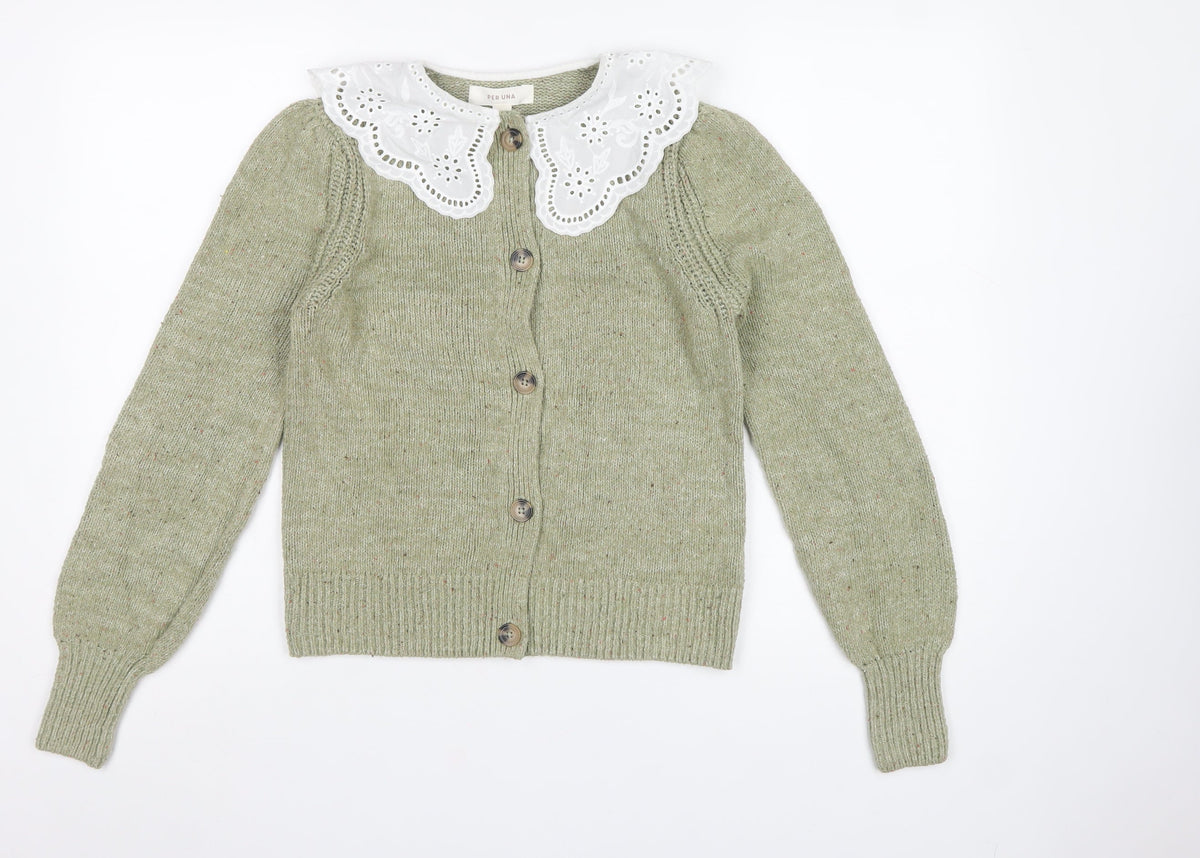 Marks & Spencer Per Una Women Green UK 8 Collared Button Cardigan Knit