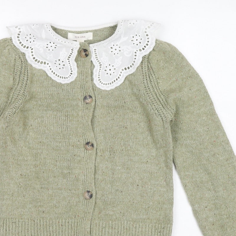 Marks & Spencer Per Una Women Green UK 8 Collared Button Cardigan Knit