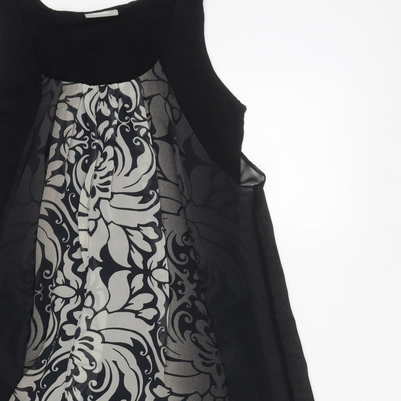 Wallis Women Black Grey Floral Sleeveless Layered Knee Dress UK 14