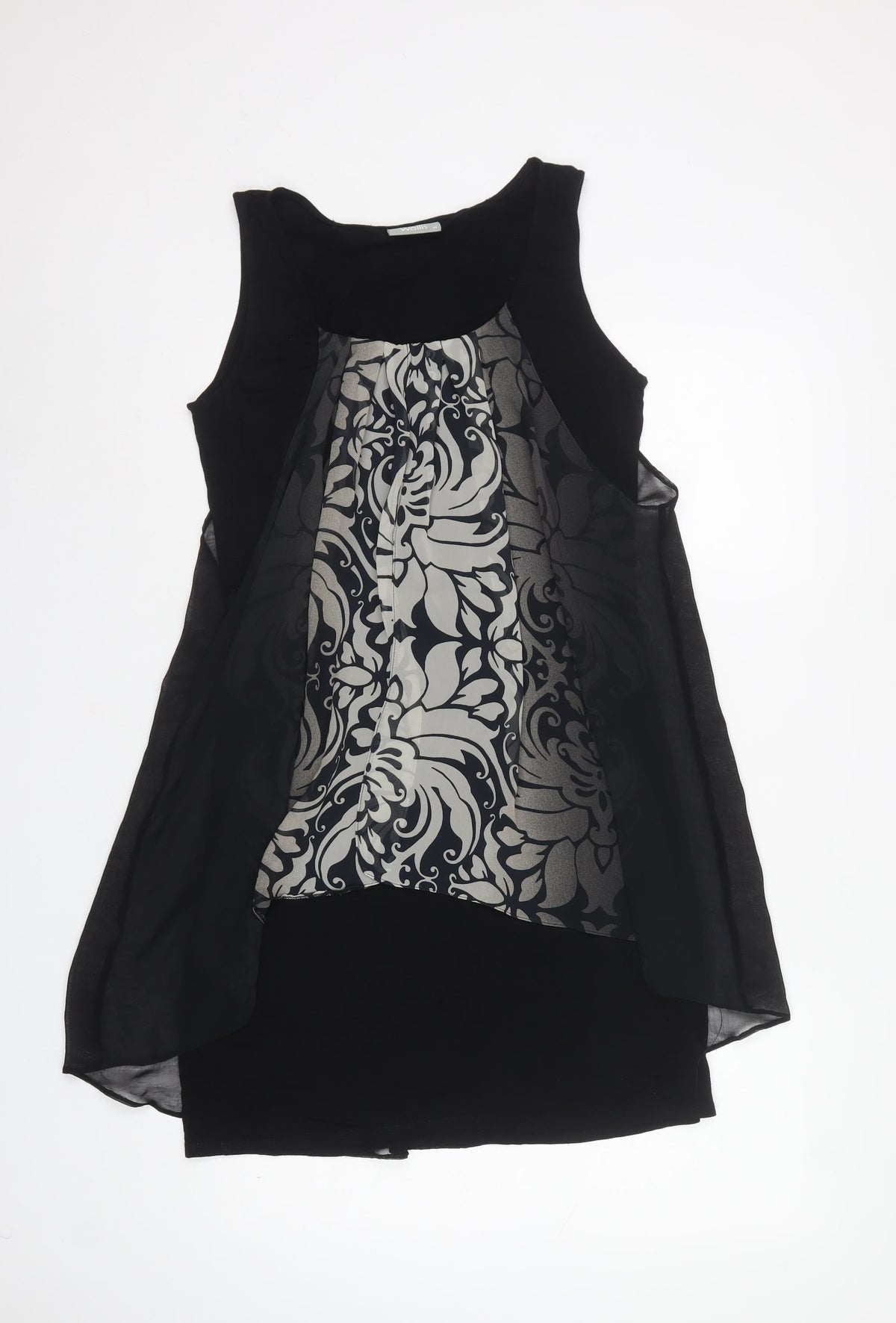 Wallis Women Black Grey Floral Sleeveless Layered Knee Dress UK 14