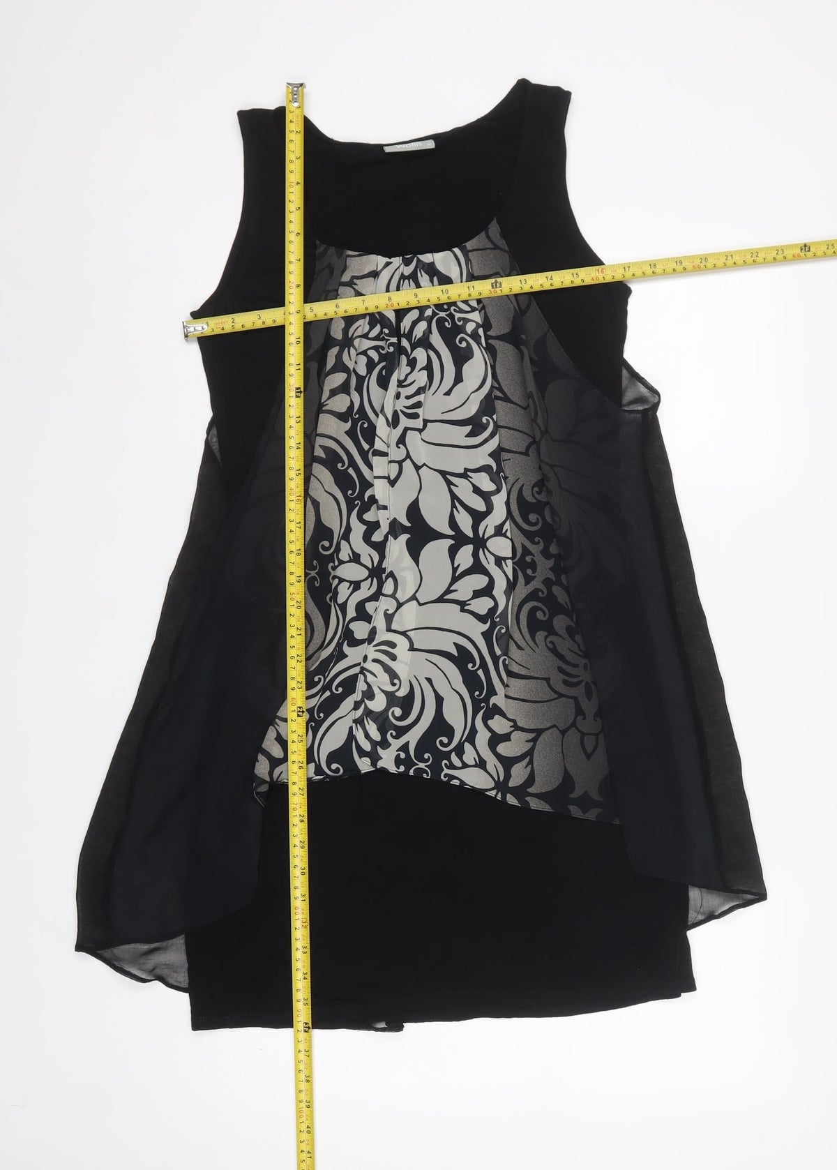 Wallis Women Black Grey Floral Sleeveless Layered Knee Dress UK 14