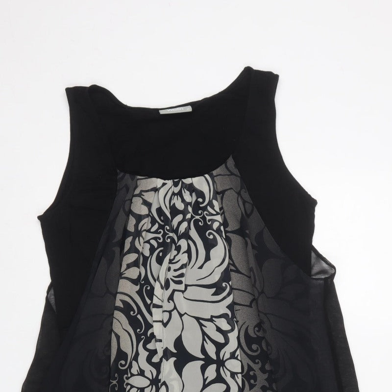Wallis Women Black Grey Floral Sleeveless Layered Knee Dress UK 14