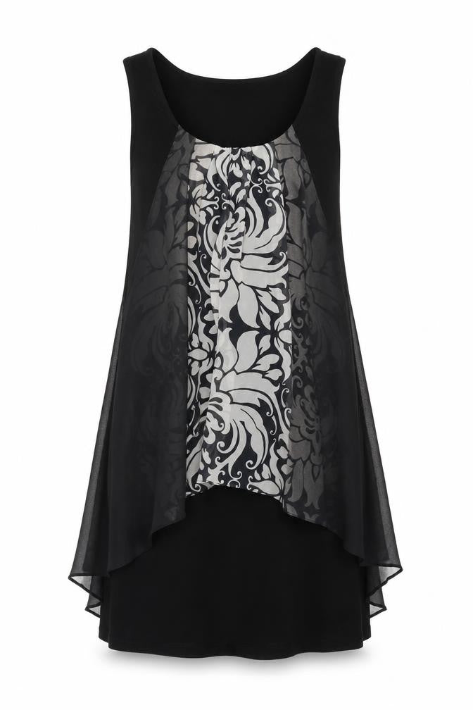 Wallis Women Black Grey Floral Sleeveless Layered Knee Dress UK 14