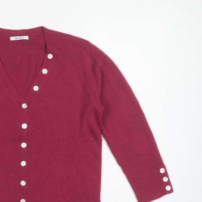 Damart Women’s Red V-Neck Button Cardigan UK 10/12 Long Sleeve Knit