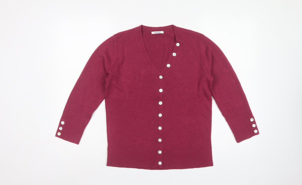 Damart Women’s Red V-Neck Button Cardigan UK 10/12 Long Sleeve Knit