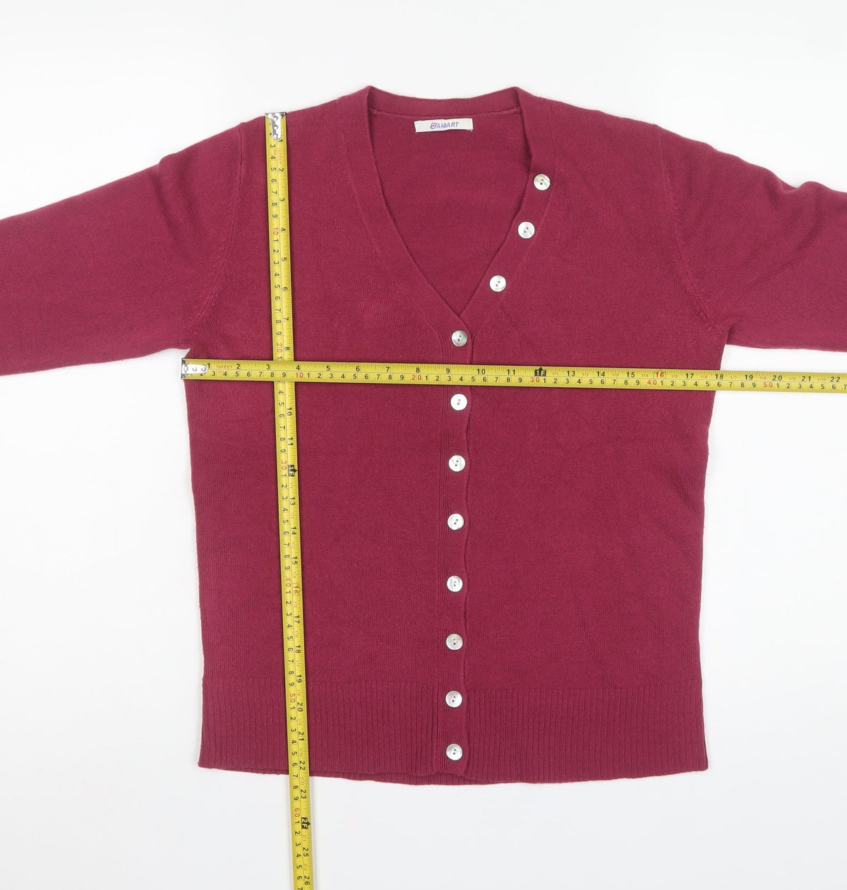 Damart Women’s Red V-Neck Button Cardigan UK 10/12 Long Sleeve Knit