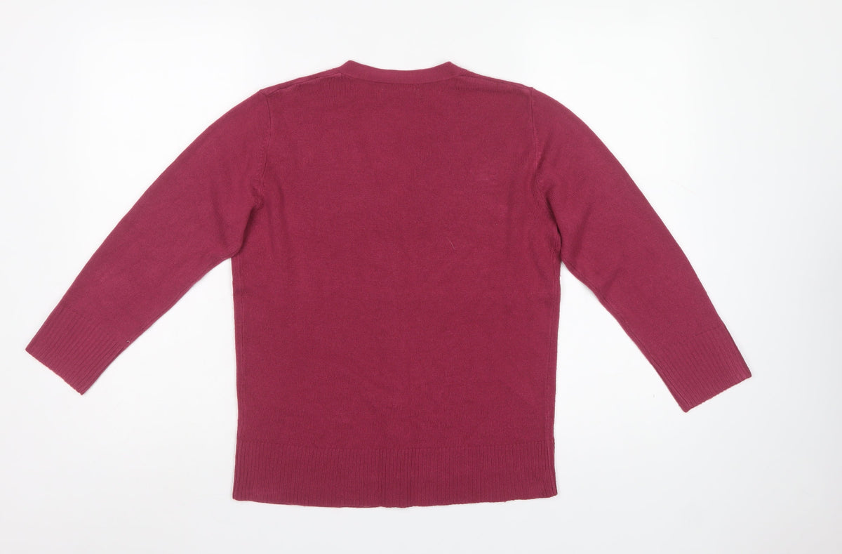 Damart Women’s Red V-Neck Button Cardigan UK 10/12 Long Sleeve Knit