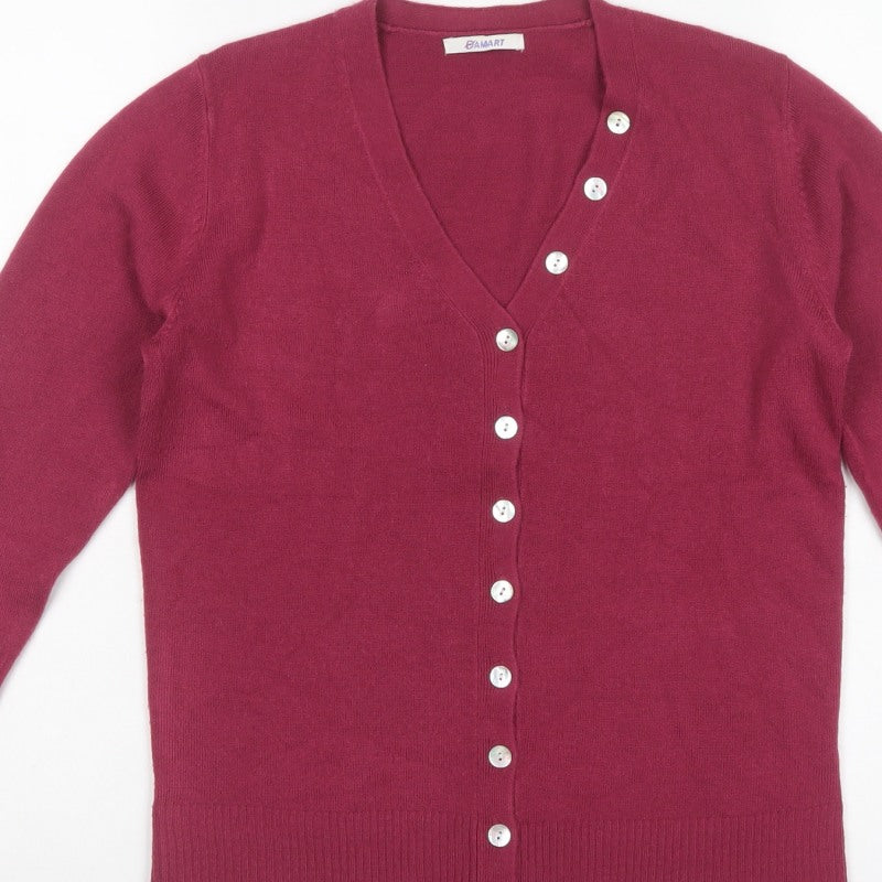 Damart Women’s Red V-Neck Button Cardigan UK 10/12 Long Sleeve Knit