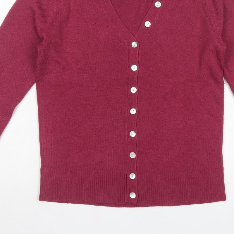 Damart Women’s Red V-Neck Button Cardigan UK 10/12 Long Sleeve Knit