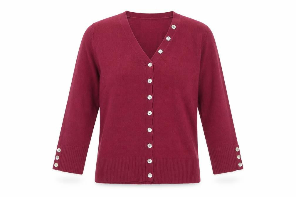 Damart Women’s Red V-Neck Button Cardigan UK 10/12 Long Sleeve Knit