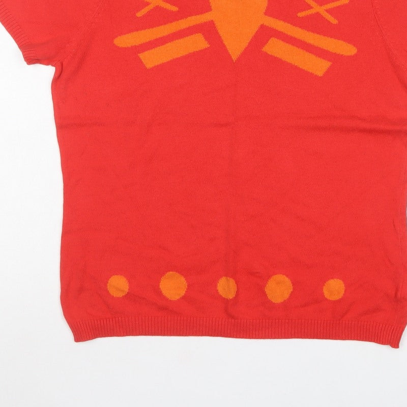 Antoni & Alison Women’s Red Orange Heart Knit Short Sleeve Jumper UK 14