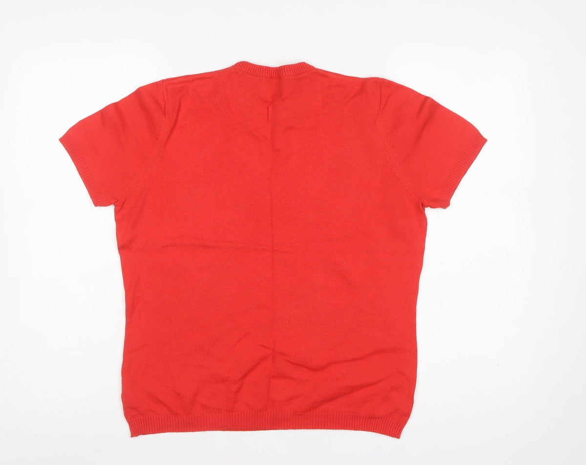 Antoni & Alison Women’s Red Orange Heart Knit Short Sleeve Jumper UK 14
