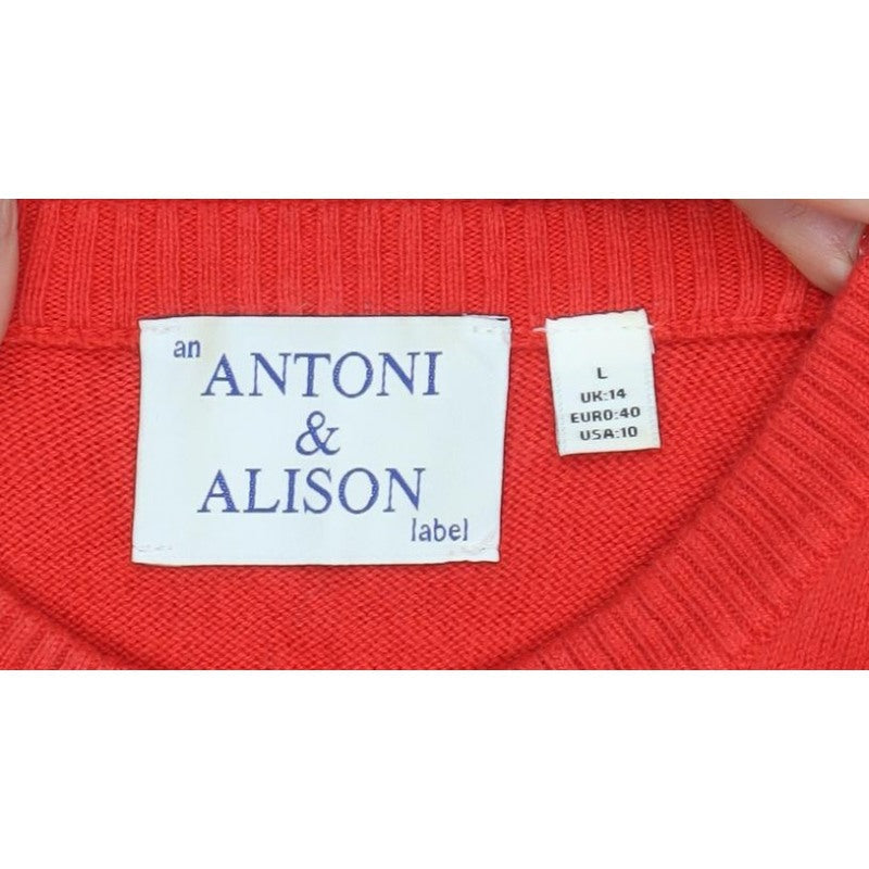 Antoni & Alison Women’s Red Orange Heart Knit Short Sleeve Jumper UK 14