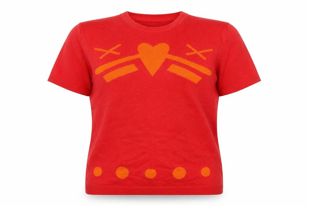Antoni & Alison Women’s Red Orange Heart Knit Short Sleeve Jumper UK 14