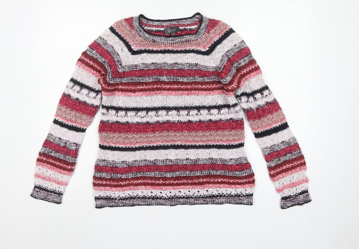 Per Una Women’s Multicoloured Striped Knit Jumper UK 14 Crew Neck