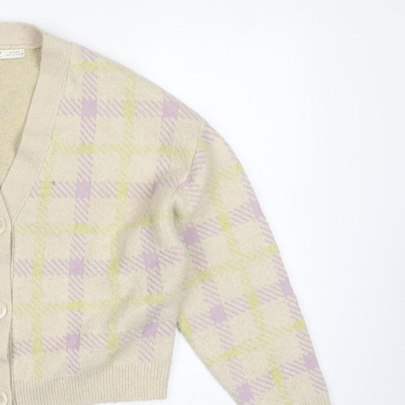 Pull&Bear Women’s Multicoloured Check V-Neck Button Cardigan Size S