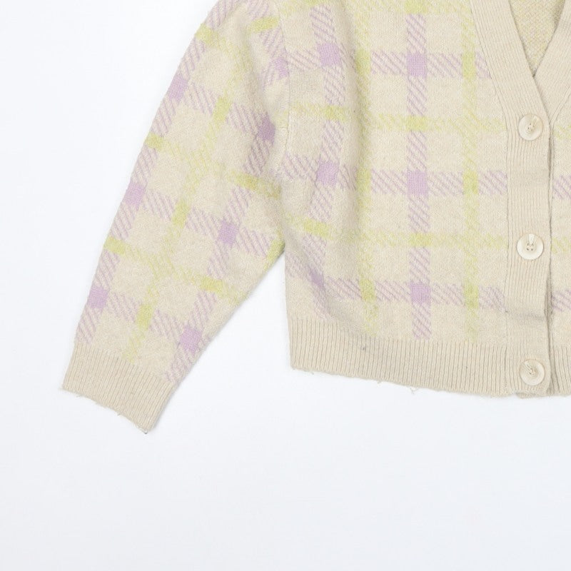 Pull&Bear Women’s Multicoloured Check V-Neck Button Cardigan Size S