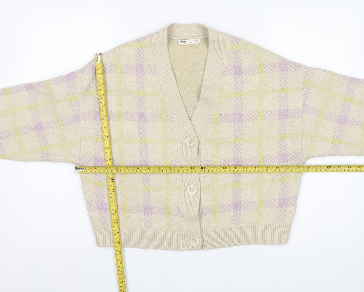 Pull&Bear Women’s Multicoloured Check V-Neck Button Cardigan Size S