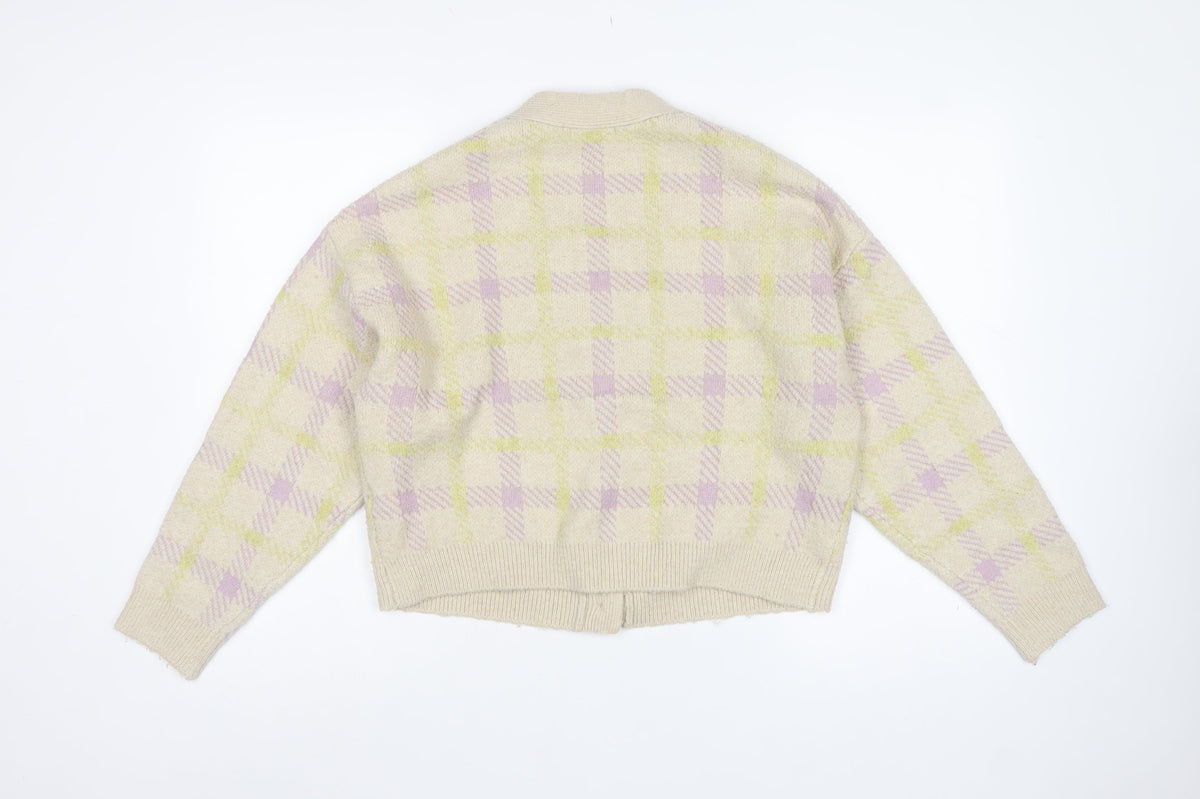 Pull&Bear Women’s Multicoloured Check V-Neck Button Cardigan Size S