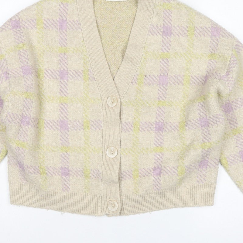 Pull&Bear Women’s Multicoloured Check V-Neck Button Cardigan Size S