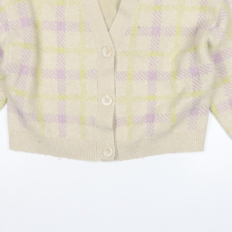 Pull&Bear Women’s Multicoloured Check V-Neck Button Cardigan Size S