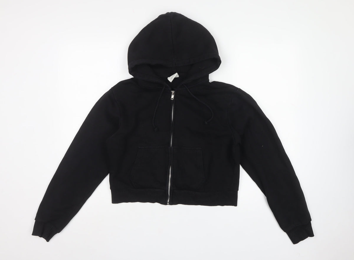 Pull&Bear Women's Black M Full Zip Hooded Hoodie Pockets